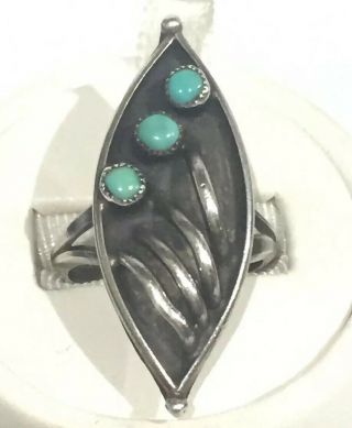 Vintage Zuni Navajo Sterling Silver Ring Turquoise Signed Da Dishta
