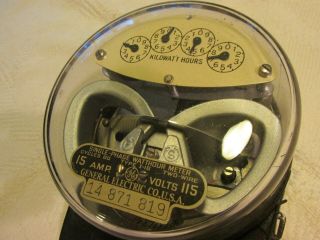 Vintage Watt Hour Meter GE Type I - 16 Cast Iron Base 2