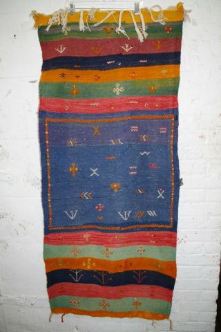 Vintage Western Hand Woven Wool Rug - Wall Hanging Mexican Motif Braided Fringes