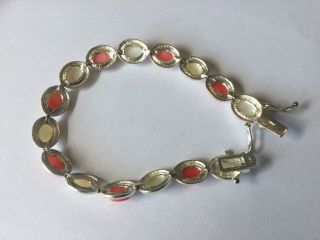 Vintage Stunning Fine Silver 925 & Coral Opalescent Cabochon Bracelet 18g 4
