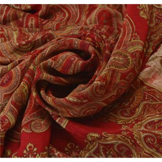 Sanskriti Vintage Cream Saree 100 Pure Crepe Silk Fabric Printed Sari Craft 4