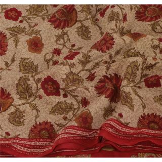 Sanskriti Vintage Cream Saree 100 Pure Crepe Silk Fabric Printed Sari Craft 5