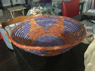 Vintage Native American Indian Woven Basket Orange Blue