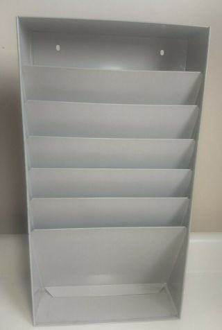 Vtg Industrial Wall File Holder Metal Office Mail Organizer Gray 11.  5 " X 4 " X 21
