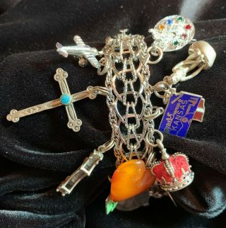 Vintage Elco Sterling Silver Charm Bracelet With 24 Very Unique Charms