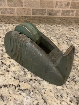 Vintage Green Scotch Tape Dispenser Whale Tail Cast Iron Industrial Art Deco