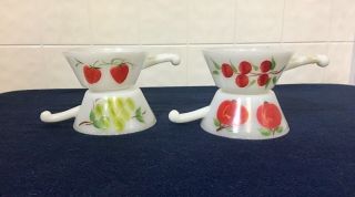 Vintage Rare Fire King " Gay Fad " Set (4) Fruit Bowls Lug Handled Soup Bowls