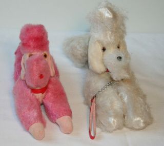2 Vintage Ad Sutton Sons Nyc Poodles White Pink Poseable Plush 1964 Jointed Legs