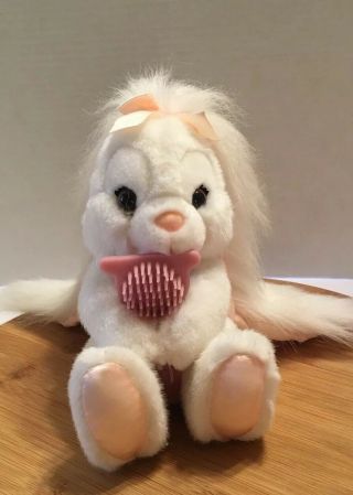 Applause Hare Brush Vintage White Bunny Rabbit Long Ears Plush Peach