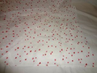 Vtg 4 Yards Fabric White Outline And Solid Red Hearts Semi - Sheer Cotton X 45 "
