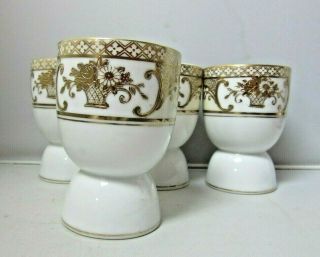 4 Vintage Noritake Double Egg Cup Gold Flower Basket Hand Painted