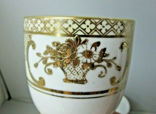 4 Vintage Noritake Double Egg Cup Gold Flower Basket Hand Painted 3