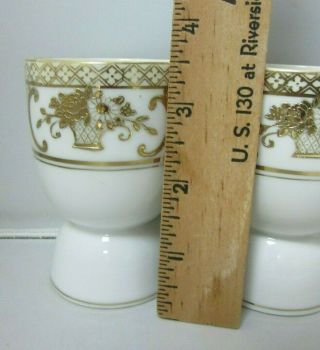 4 Vintage Noritake Double Egg Cup Gold Flower Basket Hand Painted 6
