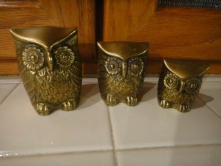 Vtg.  Solid Brass Owl Figurines Leonard Korea Set Of 3