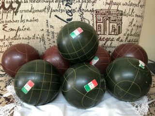 Bocce Balls Vintage Set Of 8 Maroon And Green