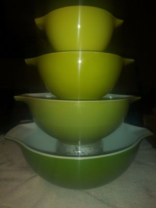 Vintage Pyrex Set Of 4 Nesting Cinderella Mixing Bowls - Verde 441 442 443 444