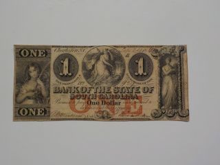 Civil War Confederate 1861 1 Dollar Bill Bank Of The State Of South Carolina Vtg