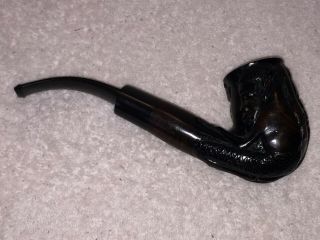 Vintage Large Black Americana Tobacco Pipe Curved Stem Carved Bowl
