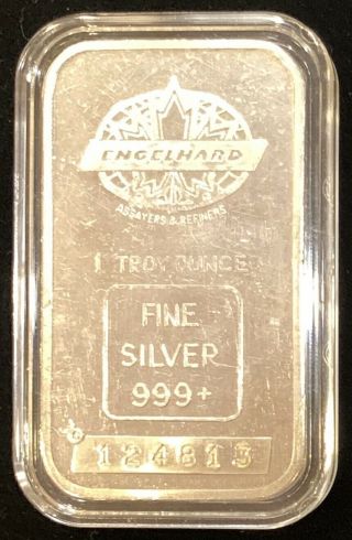 Engelhard Rare Maple Leaf 1 Oz Silver Bar.  999 Fine Vintage In Capsule Only 15k