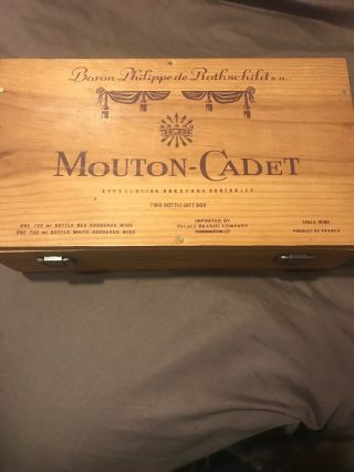 Vintage Mouton - Cadet French Wood Wine Box Baron Philippe De Rothschild France