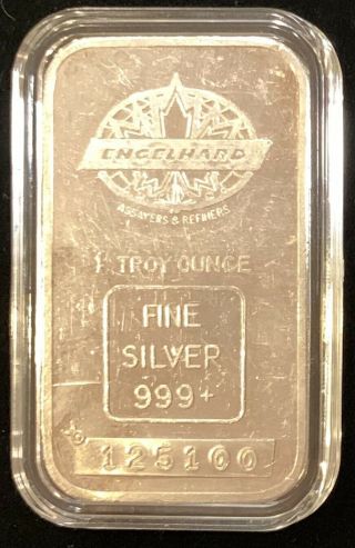 Engelhard Rare Maple Leaf 1 Oz Silver Bar.  999 Fine Vintage In Capsule Under 15k