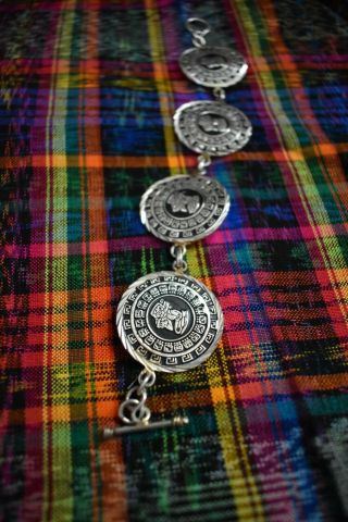 Vintage 925 Sterling Silver Mayan Aztec Calendar Link Bracelet 3