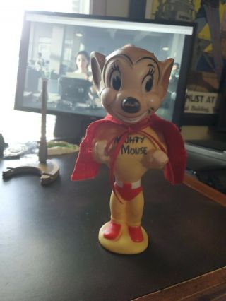 Vintage 1950s Terryton Mighty Mouse Rubber Plastic Toy With Cape 9 - 1/2 " Tall