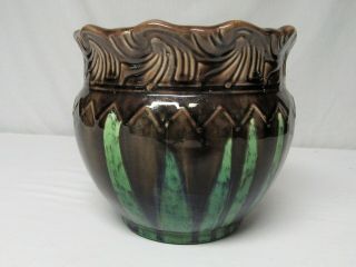 Vintage Weller Green Brown Art Pottery Picket Fence 7.  5x7 Jardiniere Flower Pot