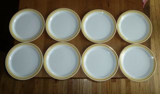 (8) Vtg Corelle Yellow Stripe Band Citrus Dinner Plates 10 1/4 " Inch