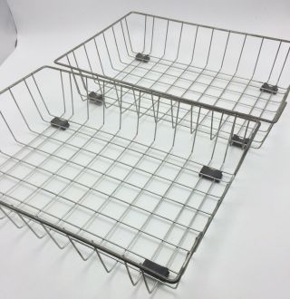 2 Vtg Wire Baskets Desk Office In Out Box Silver Metal Paper Sorter File