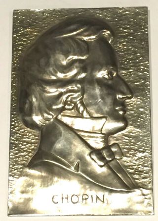 Vintage Hand Wrought Silver Pewter Portrait Of Composer Frederic Chopin