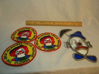 Vintage Clown Sun Catcher & The Great Milwaukee Circus Parade Patches Clowns Old