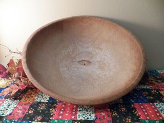 Vintage Wooden Dough Bowl 13 1/2 " Acoss Out Of Round Primitive Country Farmhouse