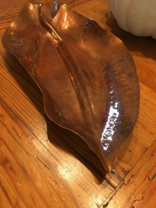 Vintage Copper Hand Made Hammered Leaf Bowl / Dish 14”x7”
