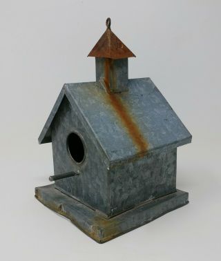 Vtg All Tin Metal Hand Made Small Birdhouse Hanging Sitting Sparrow Finch Wren