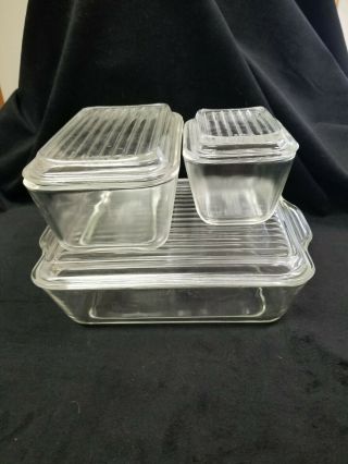 Vintage Pyrex Clear Refrigerator Dishes Ribbed Lids 6 Pc