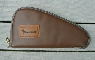 Vintage Browning Brown Leather White Fleece Lined Pistol Rug Soft Case