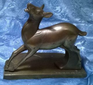 Vtg.  1924 - 1935 " Frankart Inc.  " Solid Brass Deer Bookend.  Left Side.  Art Deco.  Vg.  Cond