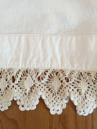 True Vintage Linen Cotton Pillowcases Handmade Crochet Lace Edge Ivory