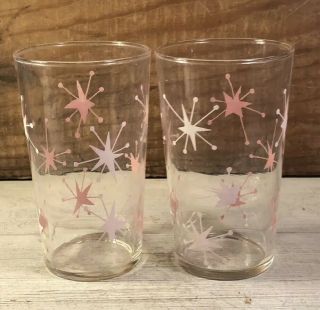 Set Of 5 Vintage Federal Drinking Glasses Pink Atomic Starburst Design