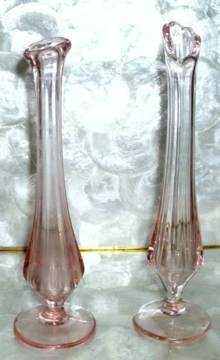 Vintage Glassware 2 Pink Glass Bud Vases Fenton 8 1/2 " Tall Made Usa