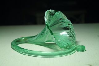 Vintage Art Glass Cornucopia Vase Green White Swirl Hand Blown Flower
