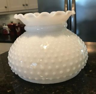Vintage Ruffled Hobnail Milk Glass Hurricane Lamp Shade Globe 6 7/8 " Fitter