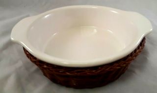 Vintage Small Ceramic Ovenproof Casserole Dish W/ Handles And Basket For Serving