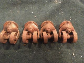 4 Vintage Antique Cast Iron Double Wheel Swivel Casters Wheels Old Industrial