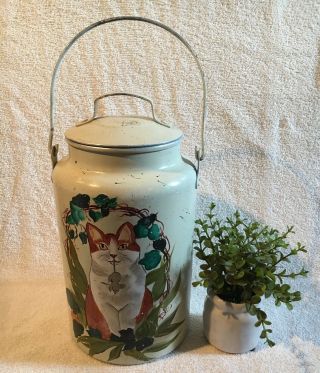 Vintage,  Antique Metal Painted Milk Can