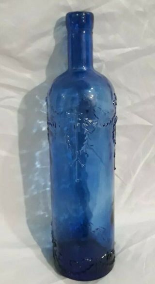 Vintage 12 " Ornate Decorative Blue Glass Bottle Home Decor