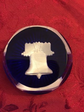 Vintage Baccarat Cobalt & Crystal Liberty Bell Paperweight