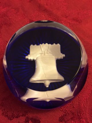 Vintage Baccarat Cobalt & Crystal LIBERTY BELL Paperweight 5