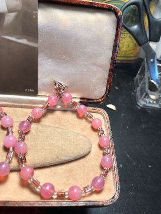 Vintage Murano 925 Silver Pink Glass Beaded Necklace And Matching Bracelet 3
